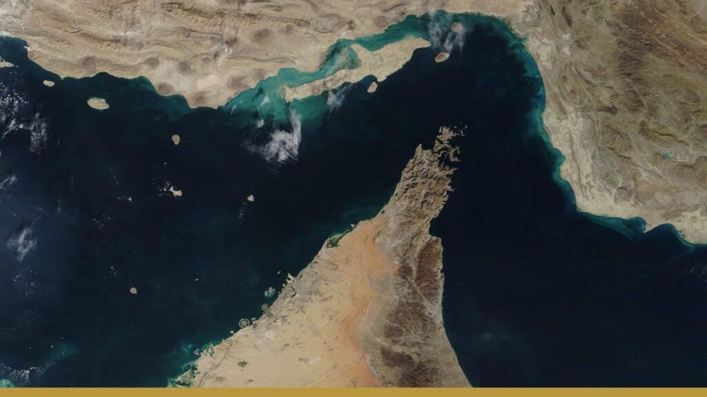 With Hormuz’s Status in Dispute, Who Carries the Risk in Trade Finance? Satellite view of the Strait of Hormuz